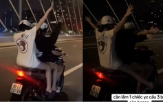 CSGT xác minh xe máy biển số 567.89 chở 3, buông 2 tay trên cầu Ba Son