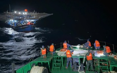 Hải quân xuyên đêm vượt sóng lớn, lai dắt tàu cá Quảng Ngãi cùng 36 ngư dân về bờ an toàn 

