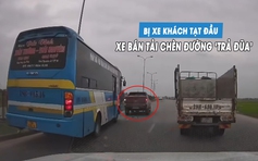 Bị xe khách tạt đầu, xe bán tải đánh võng chèn đường 'trả đũa'