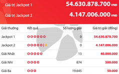 Kết quả xổ số Vietlott Power 6/55 tối 26.3, tiền cộng dồn lên 54,6 tỉ đồng