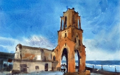 Phế tích nhà thờ trăm tuổi tại làng chài đã bị biển 'nuốt chửng'