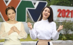 MC Thụy Vân, Đan Lê tranh thủ ghi hình MV ở đài truyền hình trong mùa dịch