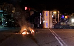 Tai nạn liên hoàn trên Quốc lộ 20: Xe máy bốc cháy, xe tải bẹp dúm