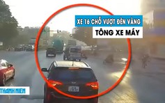 Dân mạng bức xúc xe khách 16 chỗ cố vượt đèn vàng tông ngã xe máy