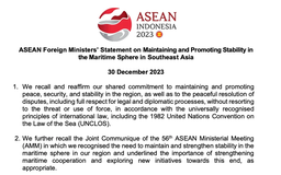Các ngoại trưởng ASEAN ra tuyên bố về duy trì và thúc đẩy không gian biển