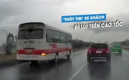 Kinh hoàng xe khách đi lùi ‘như tự sát’ trên cao tốc lúc trời mưa