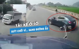 Kinh hoàng ô tô con sang đường ‘như tự sát’, suýt gây họa cho xe container