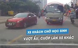 Xe khách chở học sinh vượt ẩu, tài xế còn 'thách thức' khi bị chặn đường