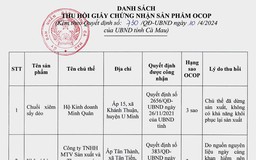 Cà Mau thu hồi 2 giấy chứng nhận sản phẩm OCOP 3 sao