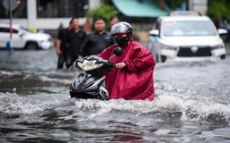 Nước ngập hơn nửa mét ở phố 'nhà giàu' Thảo Điền sau mưa: Tây, ta cùng lội nước