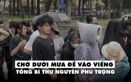 Người dân TP.HCM chờ dưới mưa để vào viếng Tổng Bí thư Nguyễn Phú Trọng