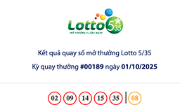 Kết quả xổ số Lotto 5/35 Vietlott trưa 1.10, giải độc đắc hơn 12,4 tỉ đồng