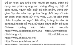 7 website quảng cáo thực phẩm bổ sung Chitose gây nhầm lẫn như thuốc chữa bệnh