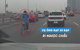 Tài xế 'tái mặt' vì cụ ông chạy xe đạp ngược chiều, giữa các làn ô tô
