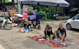 Chợ cóc 'mọc' nhan nhản, bày bán thịt heo dưới lòng đường Hà Nội