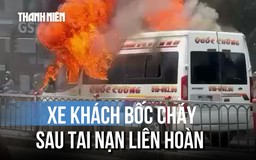 Xe khách cháy dữ dội sau tai nạn liên hoàn ở phường Cầu Kiệu