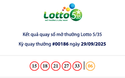 Kết quả xổ số Lotto 5/35 - Vietlott tối nay 29.9, tiền cộng dồn hơn 10,3 tỉ đồng