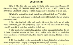 Thu hồi toàn quốc lô thuốc viên nang cứng Diacerin 50 do vi phạm chất lượng