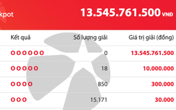 Có 16.093 người trúng Vietlott tối 1.3, tiền cộng dồn tăng 13,5 tỉ đồng