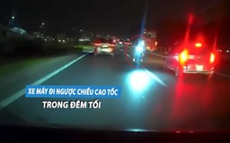 Xe máy chạy ngược chiều trên cao tốc, nhiều tài xế ô tô 'thót tim' phanh gấp