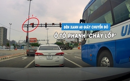 Đèn xanh đang gần 60 giây bất ngờ chuyển đỏ, ô tô con phanh 'cháy lốp'