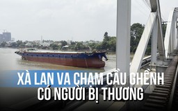 Khoảnh khắc cầu Ghềnh rung lên bần bật khi sà lan va chạm