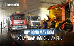 Máy bơm chạy hết công suất để giải quyết ngập hầm chui An Phú