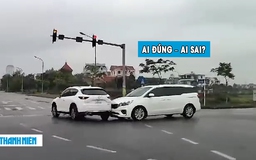 Tranh cãi hai ô tô va chạm giữa giao lộ: Ai đúng, ai sai?