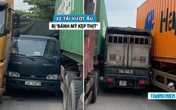 Vượt ẩu vẫn cố lách vào giữa 2 xe container, xe tải bị ‘bánh mì kẹp thịt’