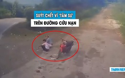 Ngồi nói chuyện trên đường cứu nạn, suýt bị xe đầu kéo mất phanh tông