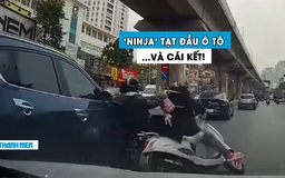 ‘Nữ ninja' lái xe máy tạt đầu cùng lúc 2 ô tô, bị đâm ngã sõng soài