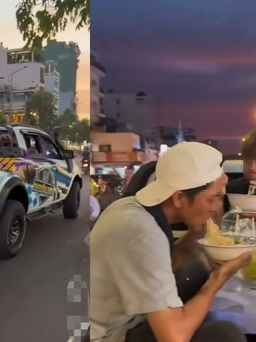 Clip nhóm người bày bàn ăn trên thùng xe bán tải gây bức xúc, CSGT vào cuộc