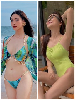 Thanh Hằng, Lương Thùy Linh diện bikini khoe khéo đôi chân dài