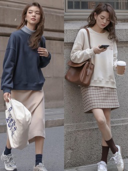 Hoàn thiện style mùa thu bằng combo chân váy và áo nỉ