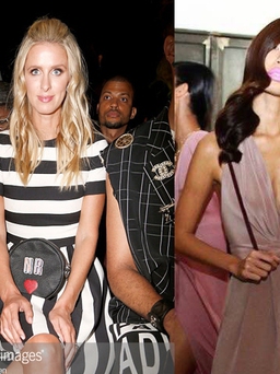 Chị em Paris Hilton đến xem show thời trang Minh Tú diễn ở New York