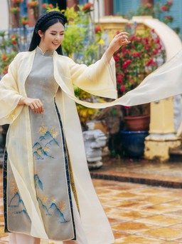 Hoa hậu Ngọc Hân đang may áo dài cưới cho chính mình