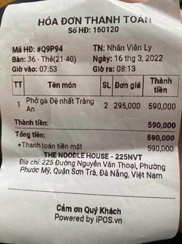 Xôn xao chuyện 2 tô phở gà Đệ nhất Tràng An giá 590.000 đồng ở Đà Nẵng