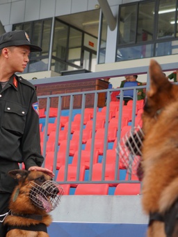 Gần 500 công an và chó nghiệp vụ diễn tập siết chặt an ninh ở sân Hà Tĩnh