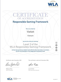 Vietlott đạt chứng nhận Chơi có trách nhiệm cấp độ 3 của Hiệp hội WLA