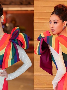 Khánh Vân diện váy lấy cảm hứng từ cờ lục sắc ủng hộ cộng đồng LGBT
