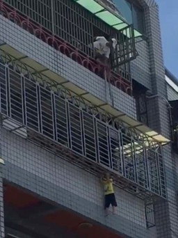Thót tim cứu bé 4 tuổi treo lơ lửng trên ban công lầu 5 ở Đài Loan