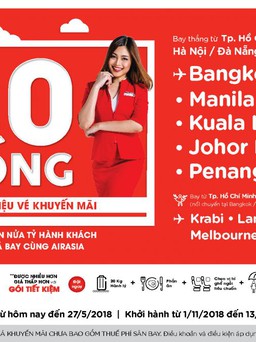 AirAsia tung 5 triệu vé khuyến mãi 0 đồng
