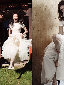 Thư Kỳ diện váy bình dân của H&M trong lễ cưới
