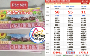 Xổ số miền Nam ngày 23 tháng 10: Cọc vé trúng 39,2 tỉ đài Bình Dương lộ diện Xổ số miền Nam ngày 23 tháng 10: Cọc vé trúng 39,2 tỉ đài Bình Dương lộ diện