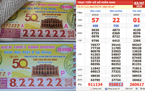 Xổ số miền Nam ngày 3 tháng 7: Người sở hữu dãy số đẹp 222222 trúng đài Bình Dương
