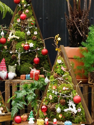 Làm cây thông từ rêu, lò sưởi bằng thùng giấy… để đón Giáng sinh sớm