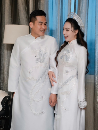 Hồ Quỳnh Hương thử áo dài cưới, chồng doanh nhân lần đầu lộ diện