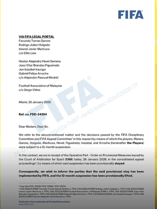 FIFA nối gót CAS, công bố lệnh tạm gỡ án phạt 7 cầu thủ nhập tịch 'lậu' Malaysia: Việt Nam lo lắng