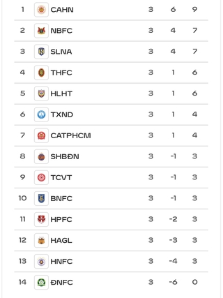 Bảng xếp hạng V-League mới nhất: Hà Nội vẫn đứng sát đáy sau HAGL, SLNA ngoạn mục leo lên tốp 3