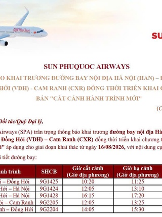 Mở đường bay Đồng Hới - Cam Ranh vào giữa tháng 8 năm nay
